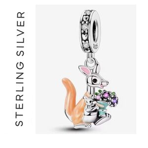 🌟 S925 Sterling Silver Mama and Baby Kangaroo Dangle Charm